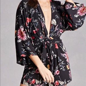 Selfie Leslie Stolen Hearts Black Floral Kimono Romper Playsuit